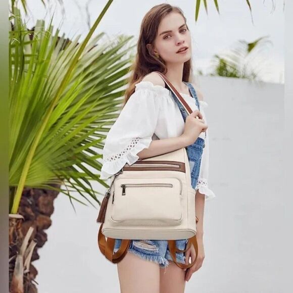 NEW Womens Backpack Purse Vegan Leather Large Travel Backpack - Picture 4 of 8